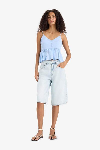 DeFacto New Season Regular Fit V-Neck Viscose Strap Blouse