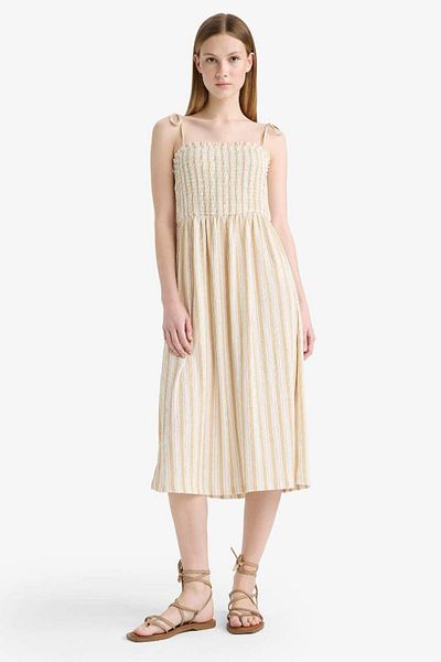 DeFacto New Season Coool Striped Wrap Strap Midi Dress
