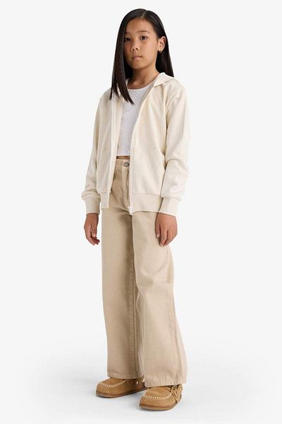 DeFacto New Season Girls Basic Plain Hooded School Zippered Sweatshirt