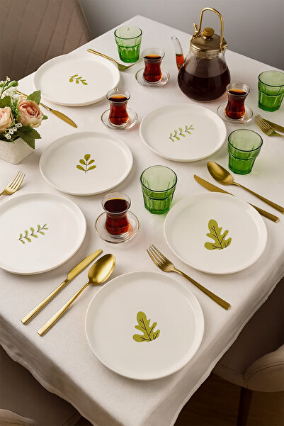 Home Leafy 6 Piece Ceramic 21 cm Leaf Patterned Cake Plate White