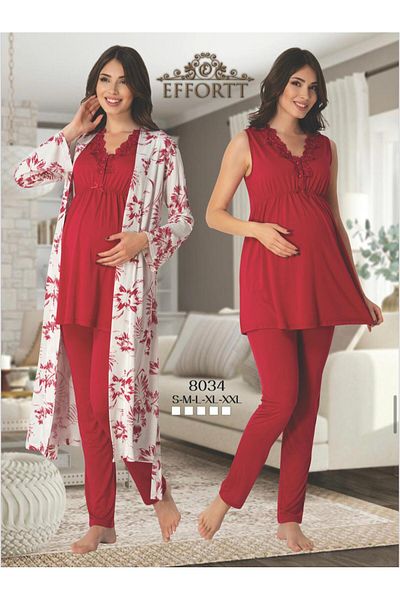 EM&FA TEKSTİL Pregnant Maternity Pajama Set with Robe