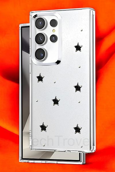 TechTrove حافظة Samsung Galaxy S25 Ultra غطاء سيليكون شفاف لامع بتصميم لاصق لامع