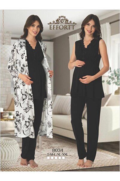 EM&FA TEKSTİL Pregnant Maternity Pajama Set with Robe