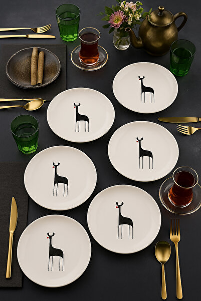 Home Deery 6 Piece Ceramic 21 cm Deer Pattern Cake Plate White