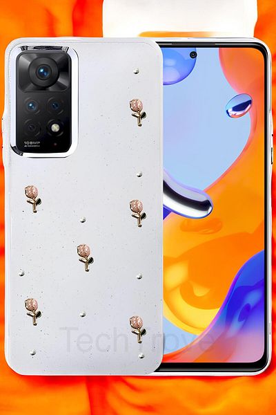 TechTrove حافظة هاتف Xiaomi Redmi Note 11 Pro غطاء سيليكون شفاف لامع مع تصميم ملصق لامع