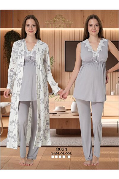 EM&FA TEKSTİL Pregnant Maternity Pajama Set with Robe