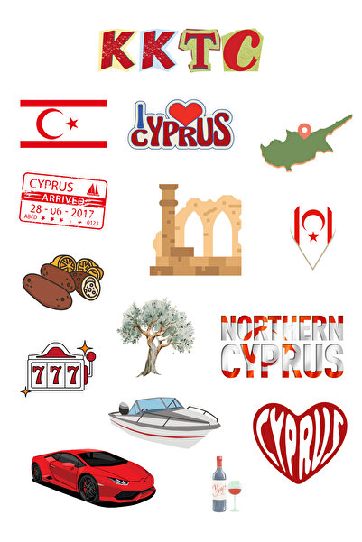 ANSHA CRAFTS Kuzey Kıbrıs Türk Cumhuriyeti Sticker Seti - Bullet Journal - Aj...
