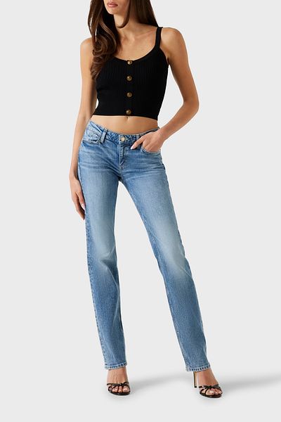 Guess Sl Emiie Ribbed Button Detail Regular Fit Round Neck Top W5Yr10Z0130 Top W5Yr10 Z013
