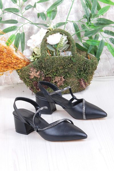 fort 110-473 Fls Piping Stone Open Back Classic Heeled Women's Shoes