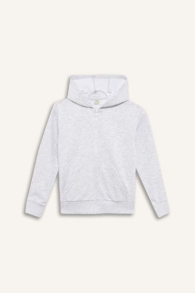 DeFacto New Season Girls Basic Plain Hooded School Zippered Sweatshirt