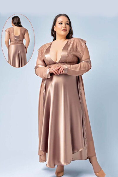 Viselya cu broderie din dantelă Set de halate de noapte Mink Plus Size