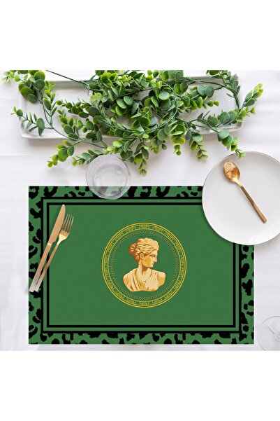 Adawall Green Bust Detailed American Service Set of 4 35X50Cm (Linen, Nation. Washing and Fading Certificate)