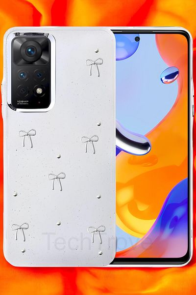 TechTrove حافظة هاتف Xiaomi Redmi Note 11 Pro غطاء سيليكون شفاف لامع مع تصميم ملصق لامع