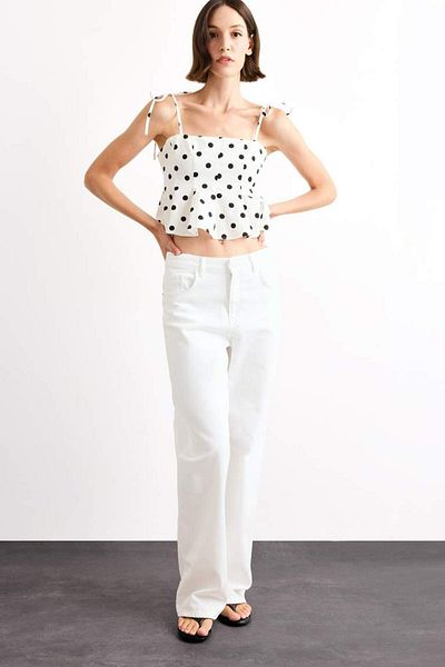 DeFacto New Season Fitted Polka Dot Poplin Strap Blouse