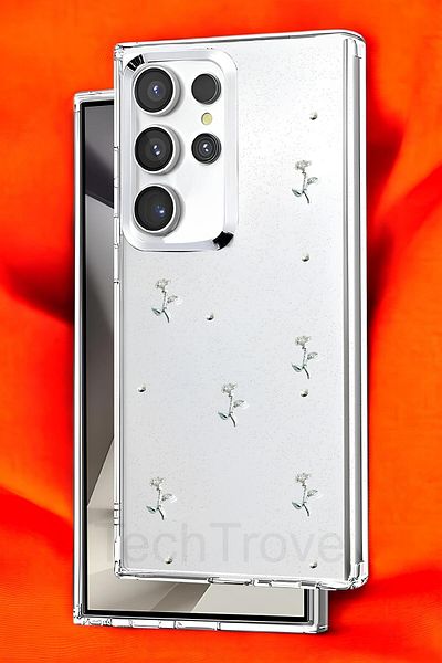 TechTrove حافظة Samsung Galaxy S25 Ultra غطاء سيليكون شفاف لامع بتصميم لاصق لامع