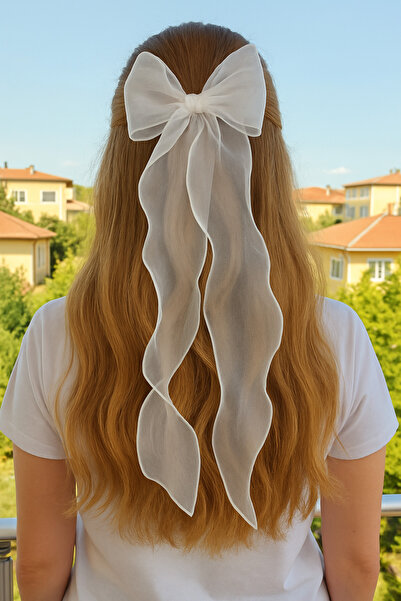 Merve Nayir Beyaz Organze Fiyonk Kurdele Toka