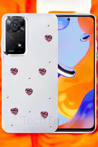 TechTrove حافظة هاتف Xiaomi Redmi Note 11 Pro غطاء سيليكون شفاف لامع مع تصميم ملصق لامع