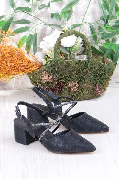 fort 110-411 Satin Glitter Stone Open Back Classic Heeled Women's Shoes