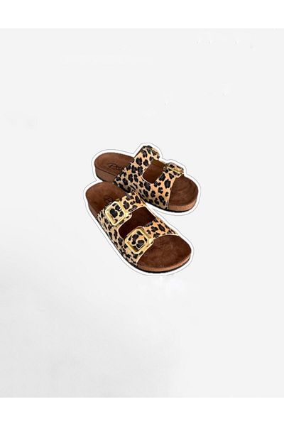 SUNSTEP Leopard Pattern Soft Women's House Slippers – Comfortable, Double Buckle Model