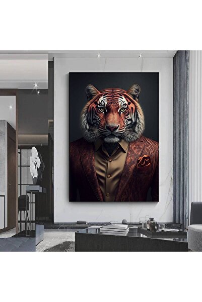 idora Čovek-tigar sa kravatom, platno za zidnu umetnost; Tigar, štampa na platnu