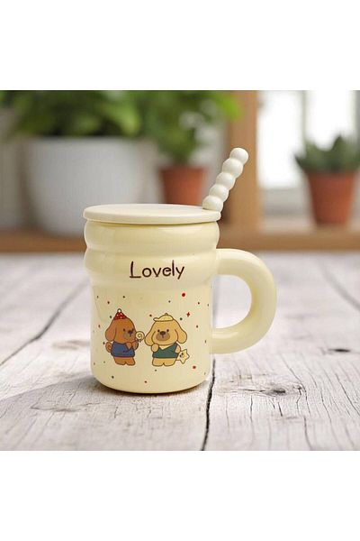 Generic Funny ceramic mug with lid and spoon