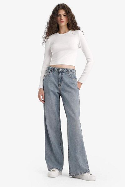 DeFacto New Season Straight Wide High Waist Long Jean Washed Trousers