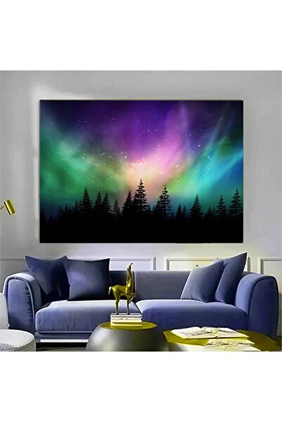idora Aurora borealis, severna svetlost iznad kanadske šume, zidna umetnost s...