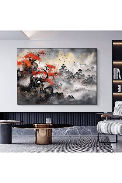 idora Japanski planinski pejzaž na platnu, dekor za dom u azijskom stilu, sli...