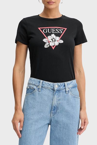 Guess Ss Flower Cotton Regular Fit Crew Neck Logo t Shirt W5Yi38I3Z14 t Shi̇rt W5Yi38 I3