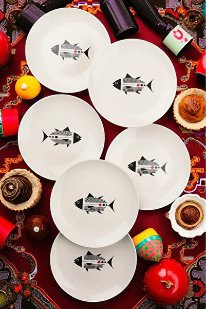 Home Marino 6 Piece Ceramic 21 cm Fish Patterned Cake Plate White