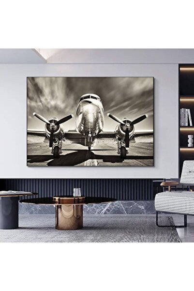 idora Vintage dekoracija aviona; Douglas DC-3 na platnu; crno-belo