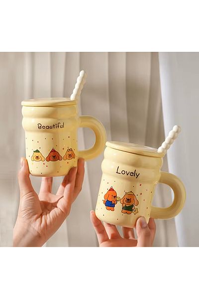 Generic Funny ceramic mug with lid and spoon