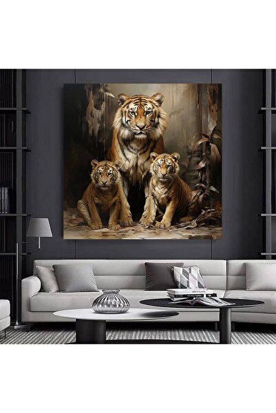 idora Majka i beba tigrovi na platnu; Tigar životinjski print; Dekoracija za ...