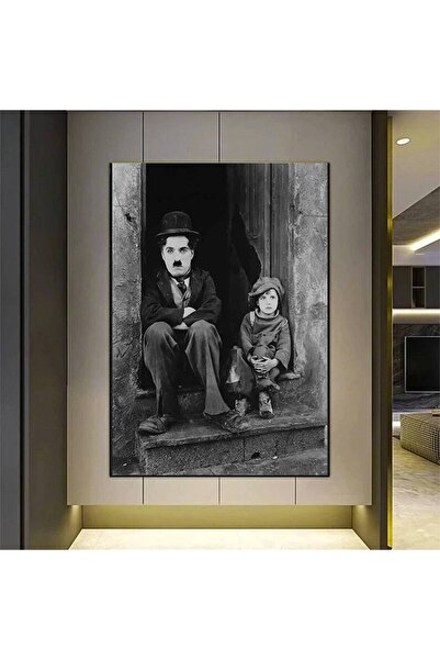 idora Čarli Čaplin i dete koji slika - Uređeni poster na platnu