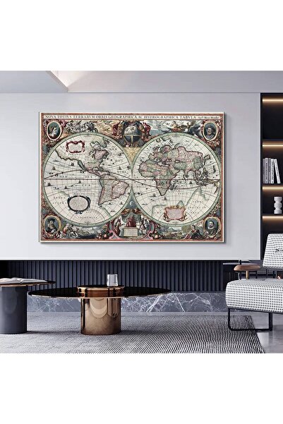 idora 1630. Slika na platnu sa svetskom mapom; Detaljna svetska mapa iz 17. veka