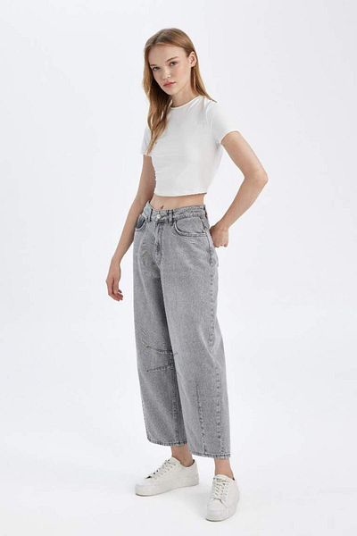 DeFacto Pantaloni lungi de spălat din blugi cu talie înaltă de sezon nou