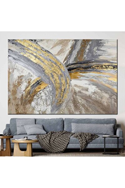 idora Büyük Boy Altın Gri Yağlıboya Kanvas Tablo, El Yapımı Minimalist Modern...