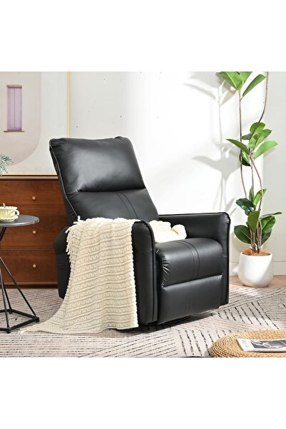 Generic 360° Swivel Recliner Chair with Leather Soft Padded Upholstery for Living Room - Black