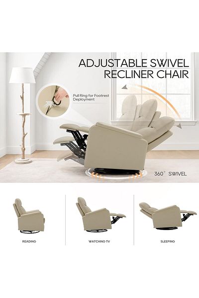 Generic 360° Swivel Recliner Chair with Leather Soft Padded Upholstery for Living Room - Biege