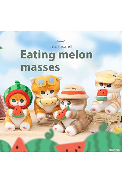 NB market Mofusand Cat Eating Watermelon with Hat Plush Toy Watermelon Cat Summer Series 40cm Large Size Cat