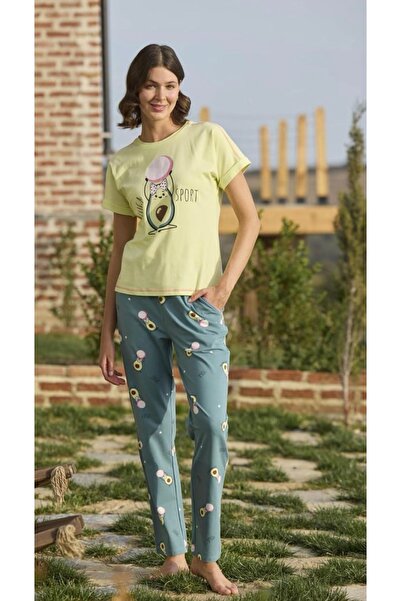 NightLove Monamise Avokado Desenli Pijama Takımı 24120
