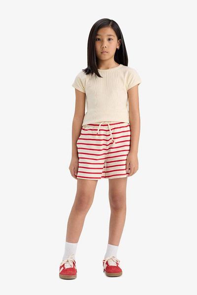 DeFacto New Season Girls' Striped Shorts with Elastic Waist