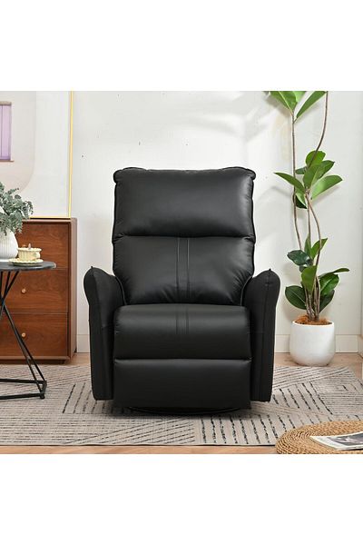 Generic 360° Swivel Recliner Chair with Leather Soft Padded Upholstery for Living Room - Black