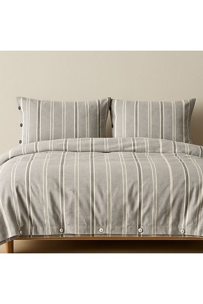 PureText |   Pure Sense |   100% Cotton Washed Yarn Dyed Double Striped Duvet Cover Set |   Light Gray