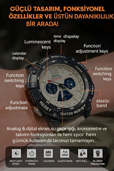 Enjoy Erkek Kol Saati Spor Model Su Geçirmez Analog ve Dijital Model