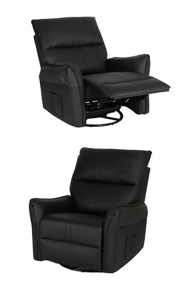 Generic 360° Swivel Recliner Chair with Leather Soft Padded Upholstery for Living Room - Black