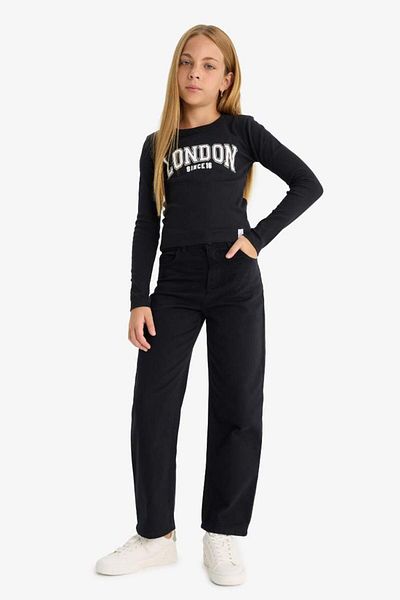 DeFacto New Season Girls' Straight Fit Wide Loose Leg Cotton School Trousers with Pockets