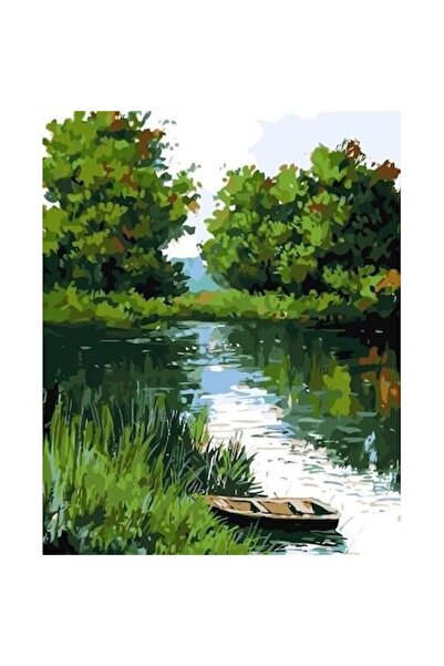 qbee Pictură pe numere - Barcă pe râu (40x50cm)