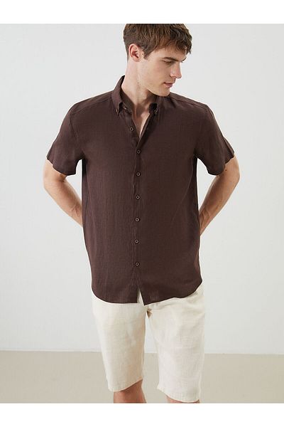 LC Waikiki Regular Fit Short Sleeve 100% Linen Men's Shirt