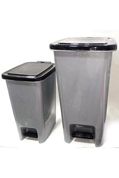 AboutThePerfect İki Adet Büyük Boy Pedallı Çöp Kovası 40+15 Litre Metalik Gri...